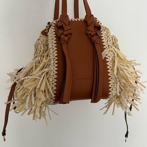 Ulla Johnson Brown and Tan Woven Fringe Bag